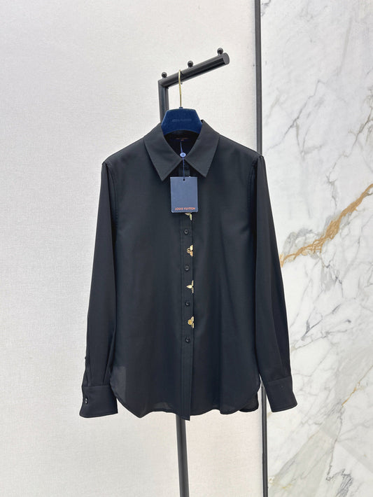 Loui* golden monogram flower accent shirt