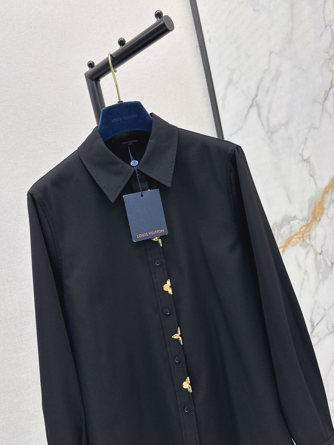 Loui* golden monogram flower accent shirt