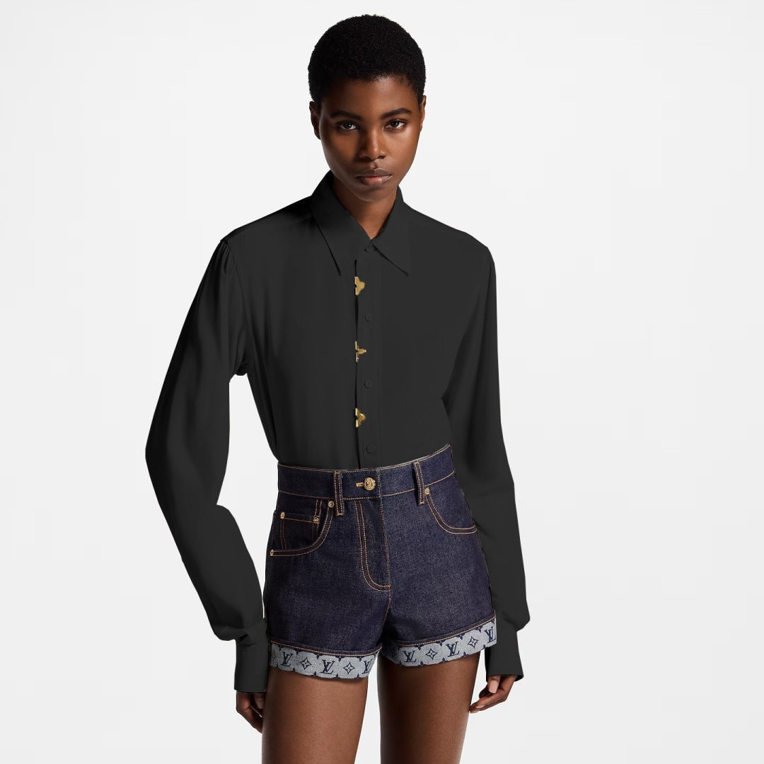 Loui* golden monogram flower accent shirt