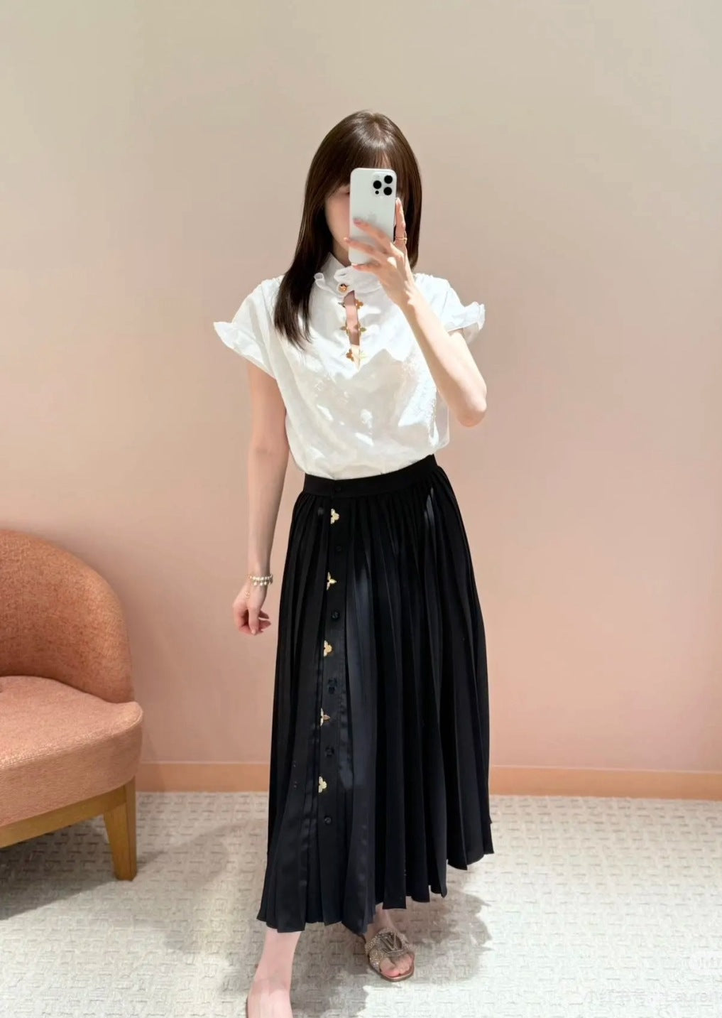 Loui* golden monogram flower accent skirt