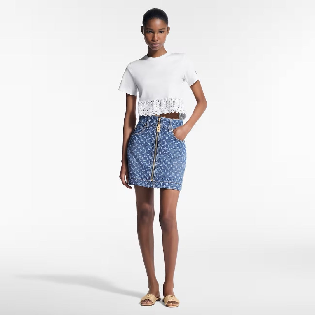 Loui* 25ss monogram denim mini skirt