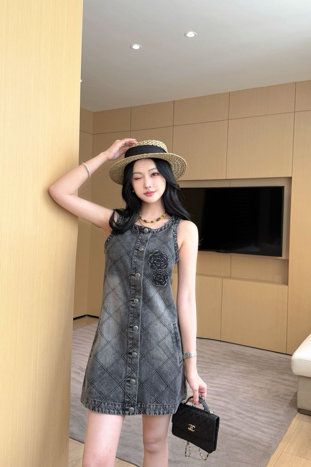 C*nel 25ss embroidered diamond denim dress