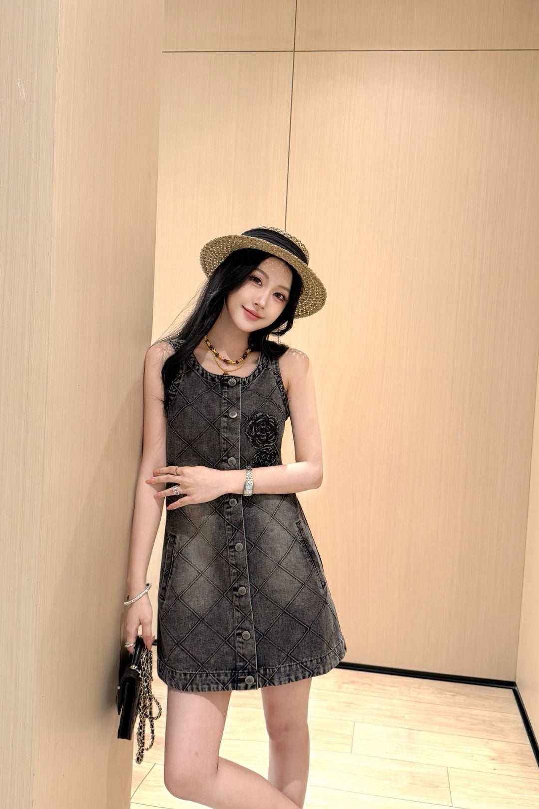 C*nel 25ss embroidered diamond denim dress