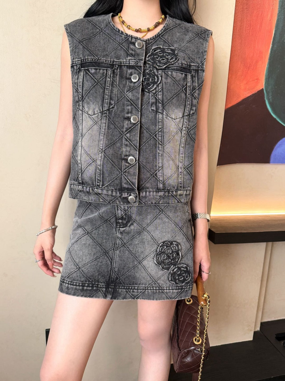 C*nel 25ss embroidered diamond denim jacket