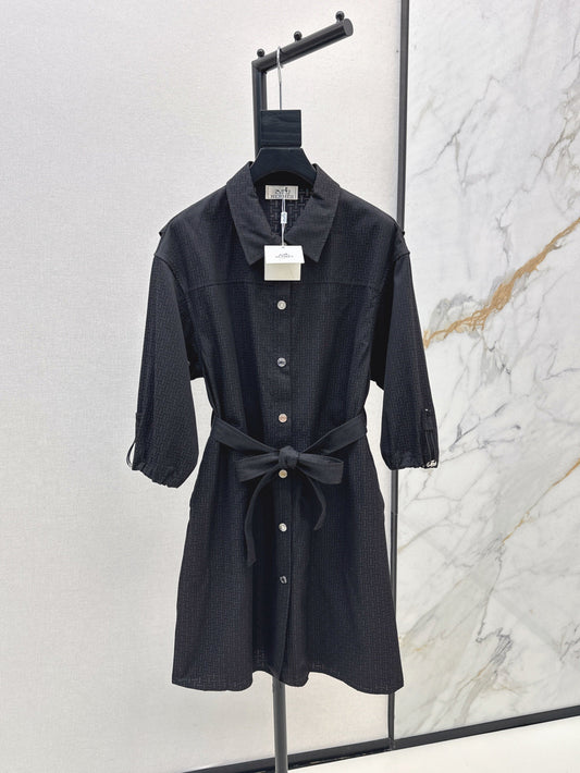 Herm* 25ss motif jacquard cotton shirt dress
