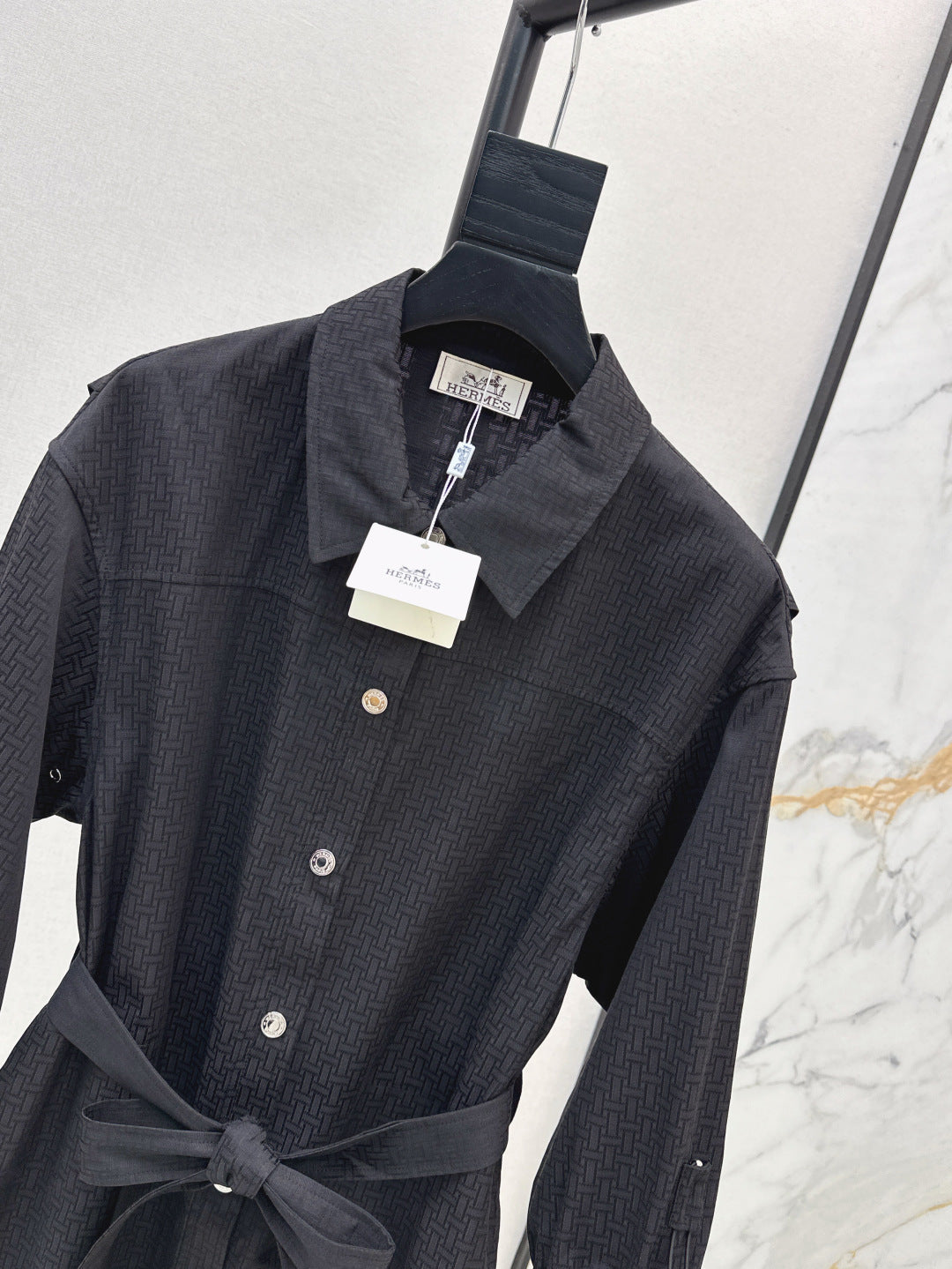 Herm* 25ss motif jacquard cotton shirt dress