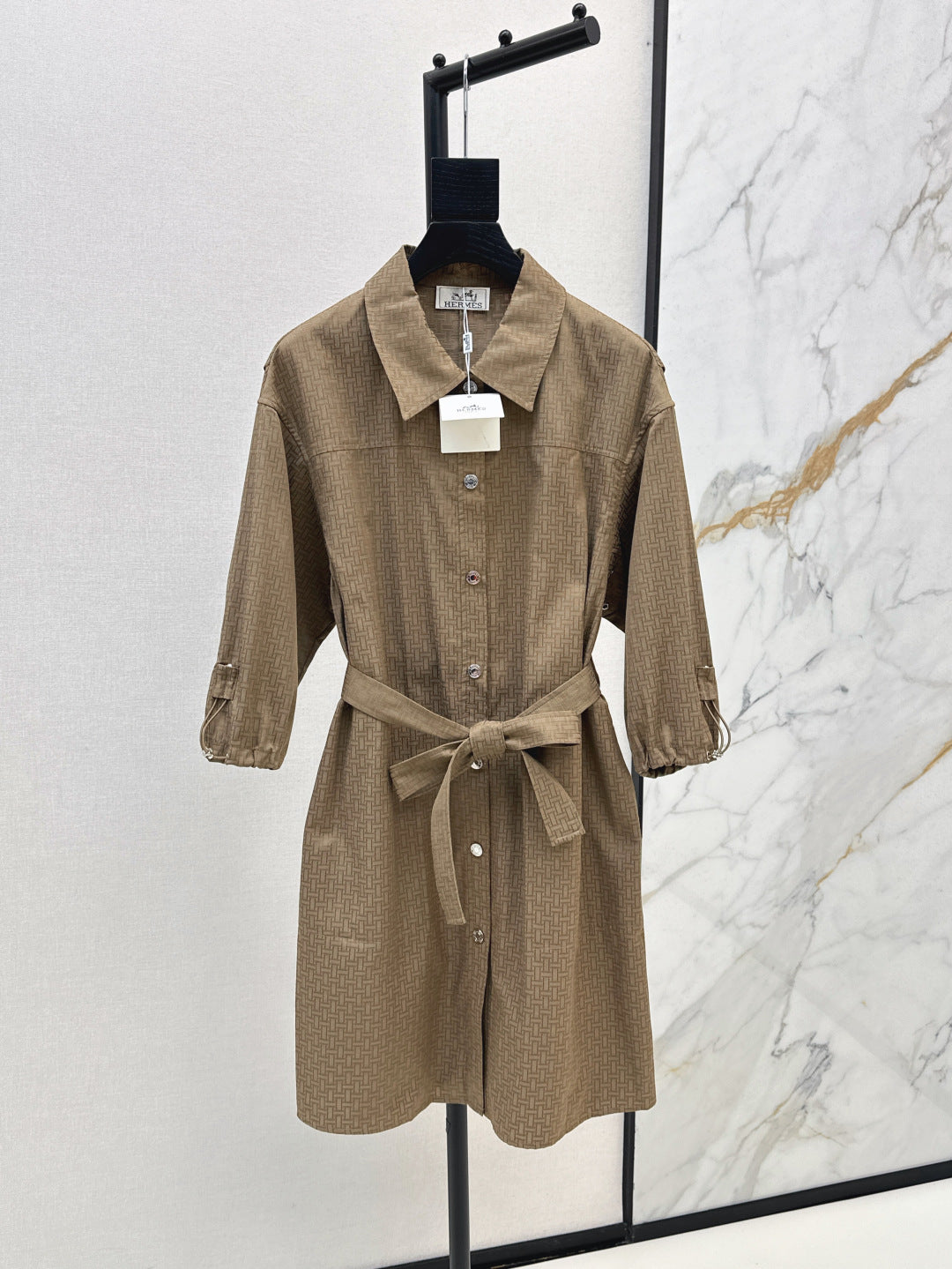 Herm* 25ss motif jacquard cotton shirt dress