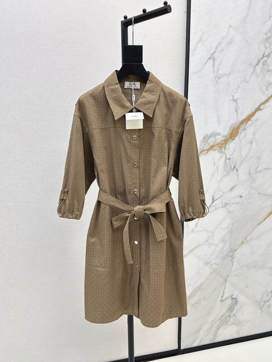 Herm* 25ss motif jacquard cotton shirt dress