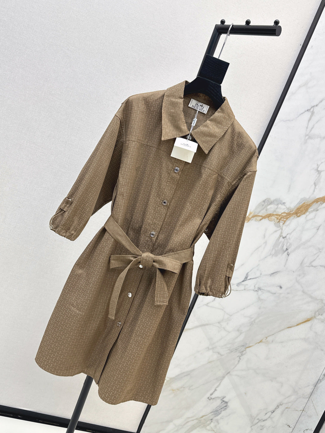 Herm* 25ss motif jacquard cotton shirt dress