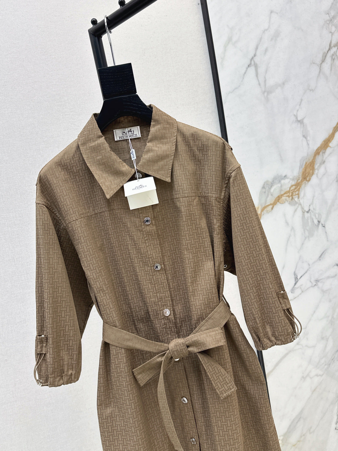 Herm* 25ss motif jacquard cotton shirt dress