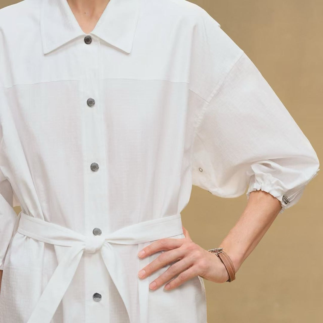 Herm* 25ss motif jacquard cotton shirt dress