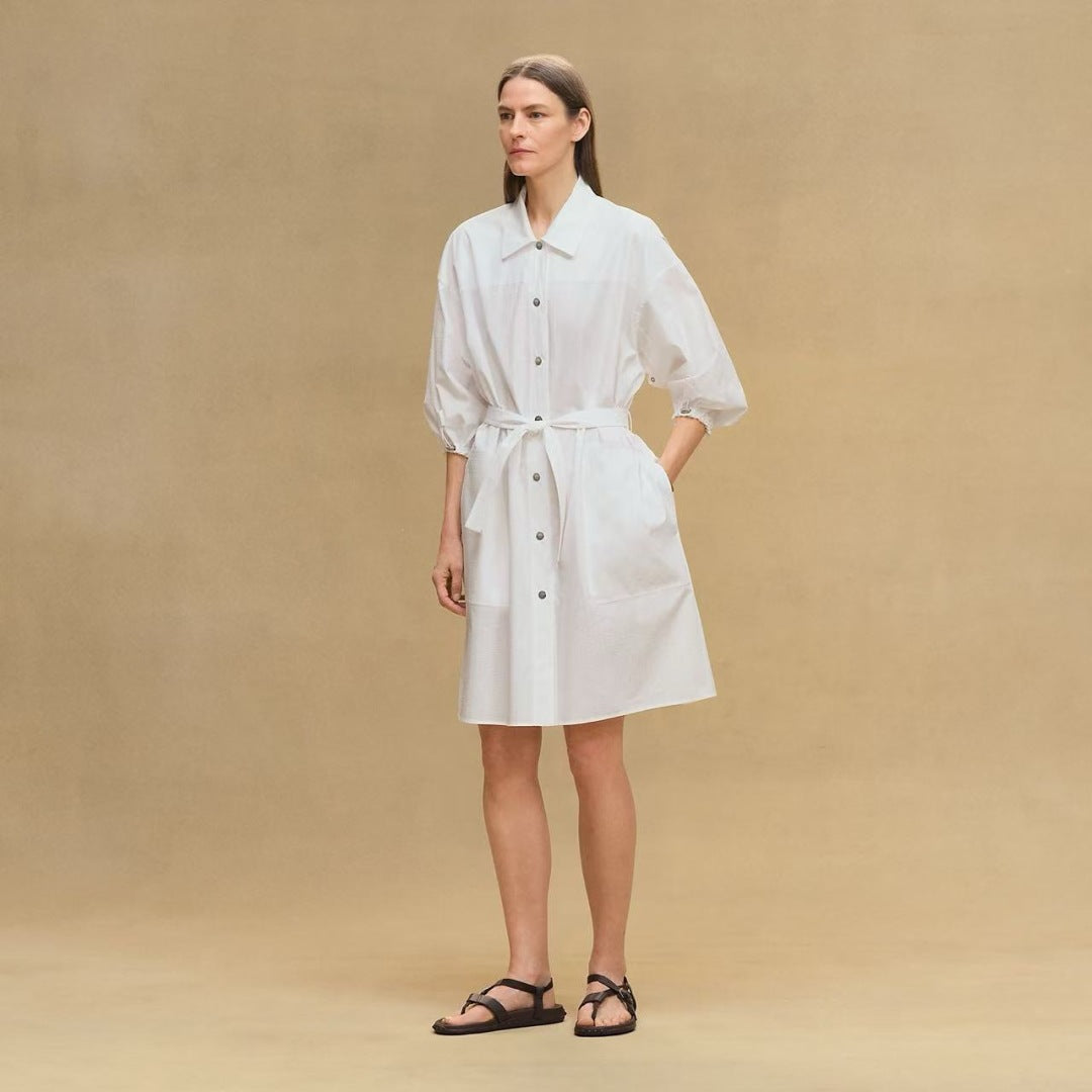 Herm* 25ss motif jacquard cotton shirt dress