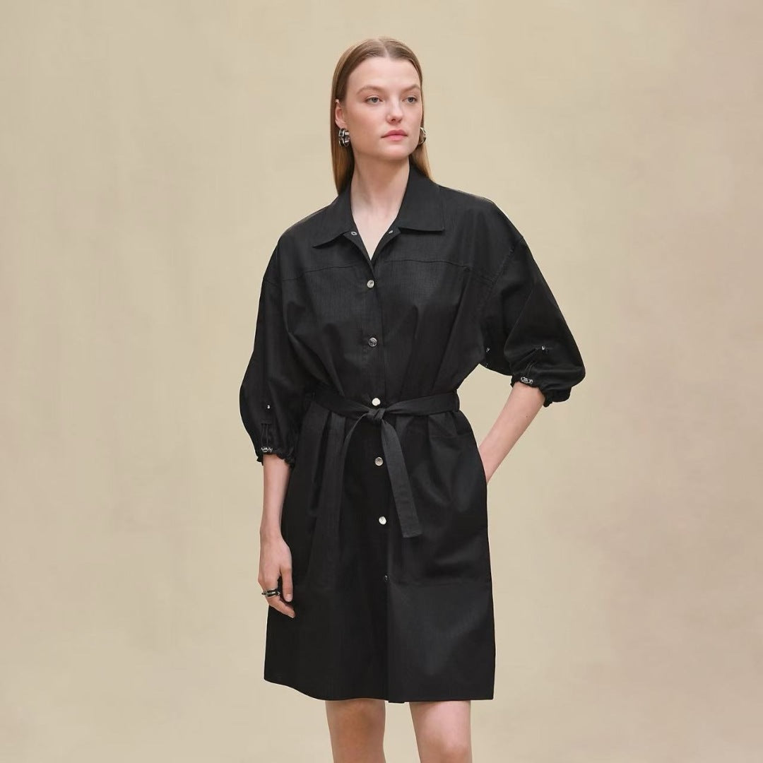 Herm* 25ss motif jacquard cotton shirt dress