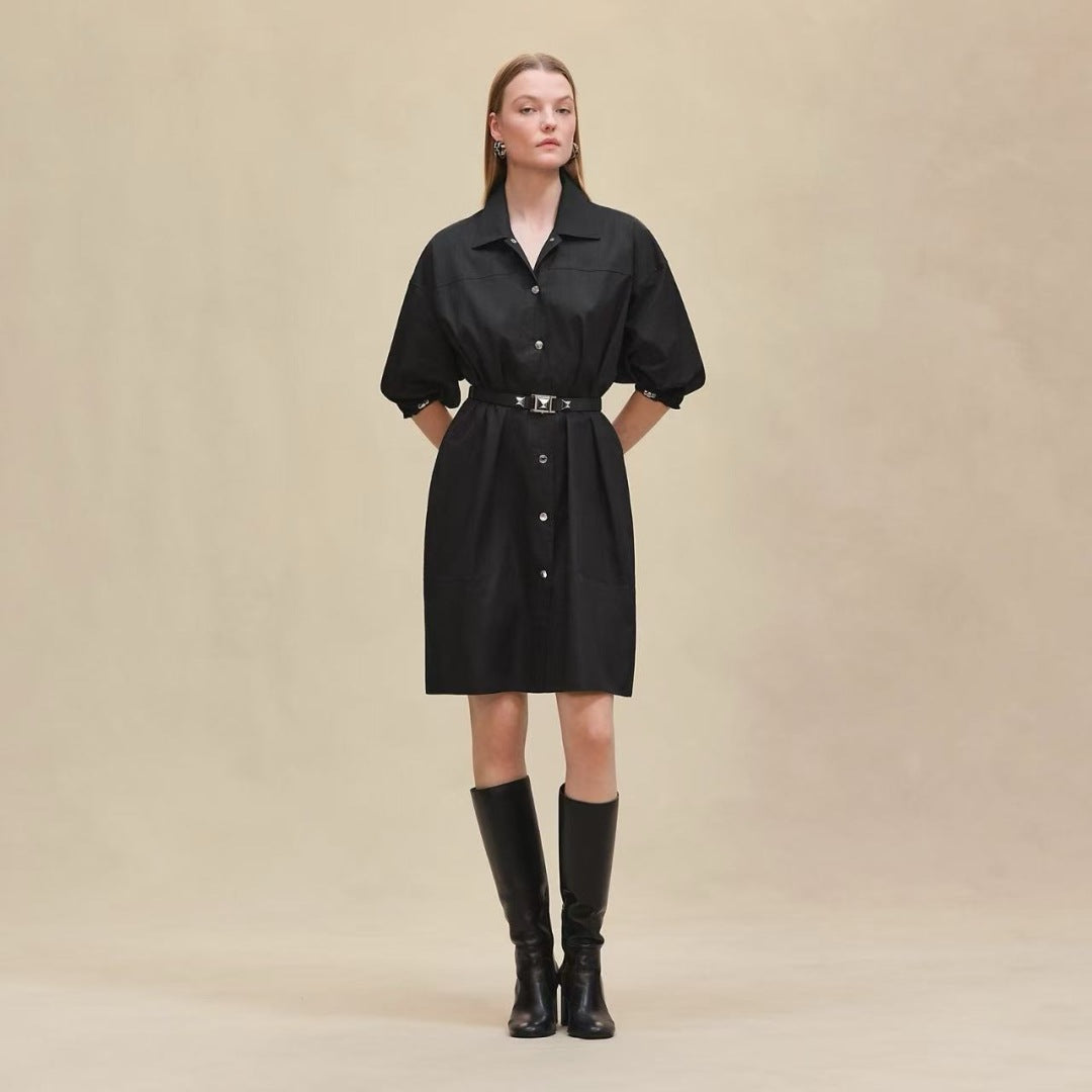 Herm* 25ss motif jacquard cotton shirt dress