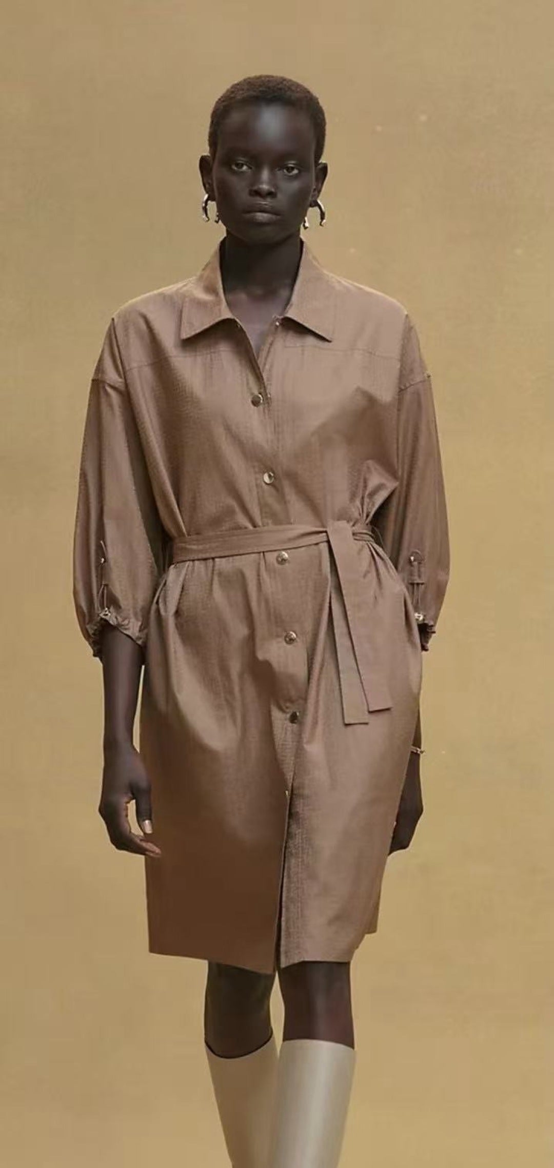 Herm* 25ss motif jacquard cotton shirt dress