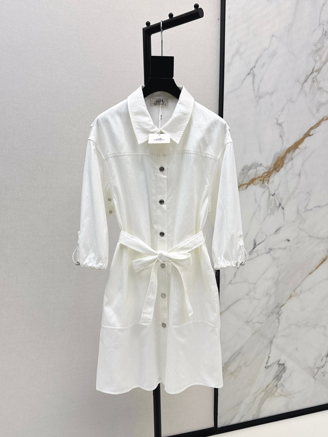 Herm* 25ss motif jacquard cotton shirt dress