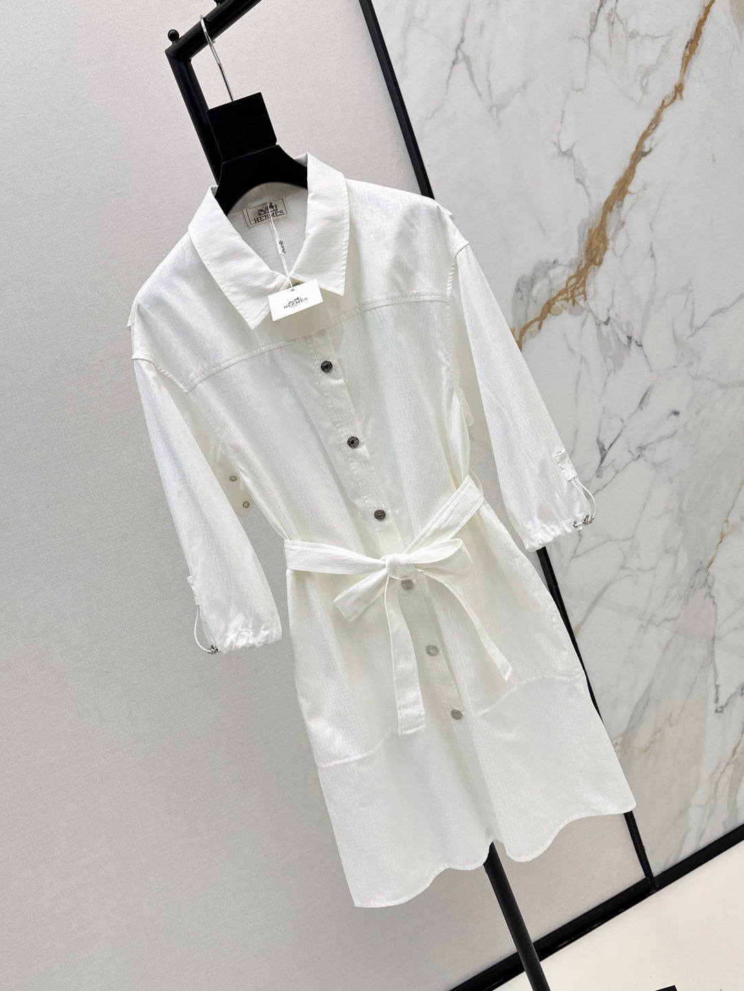 Herm* 25ss motif jacquard cotton shirt dress