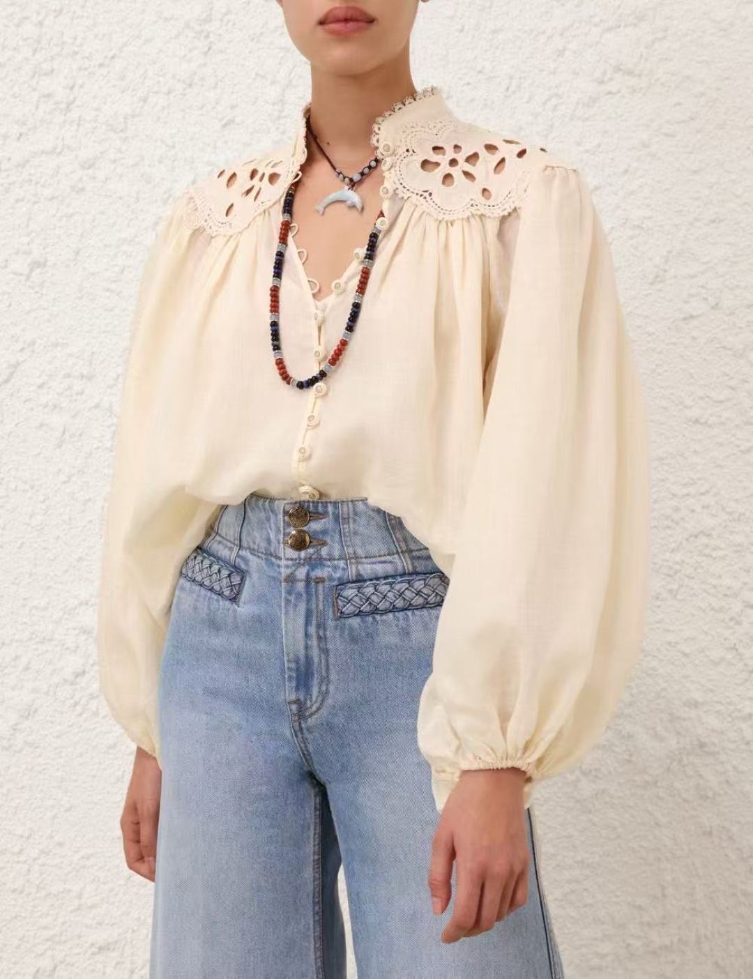 Zim* 25ss embroidered macrame shirt