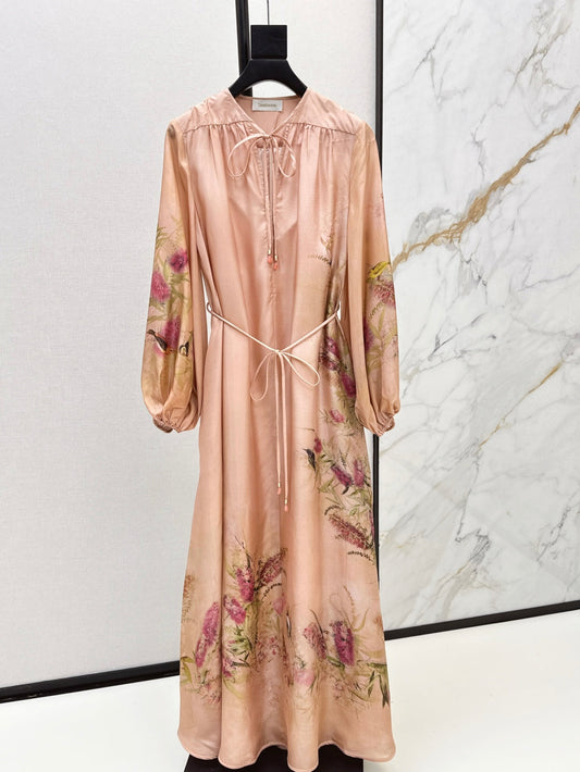 Zim* 25ss print silk long dress