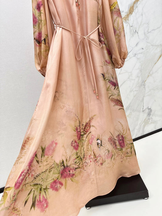 Zim* 25ss print silk long dress