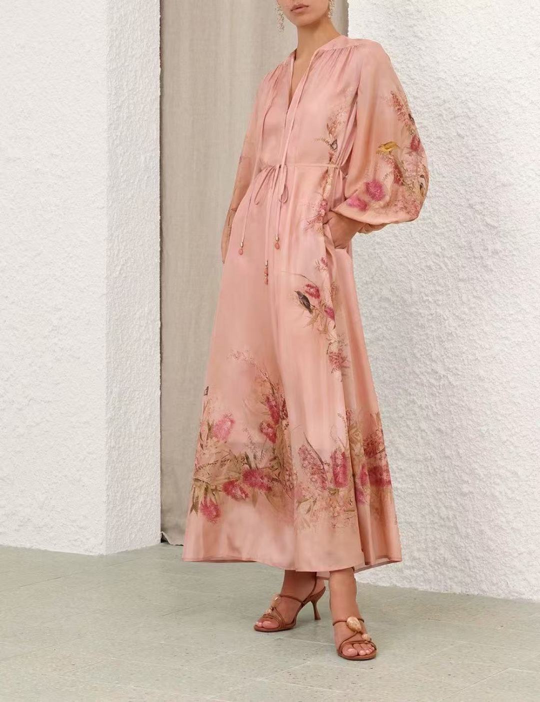 Zim* 25ss print silk long dress