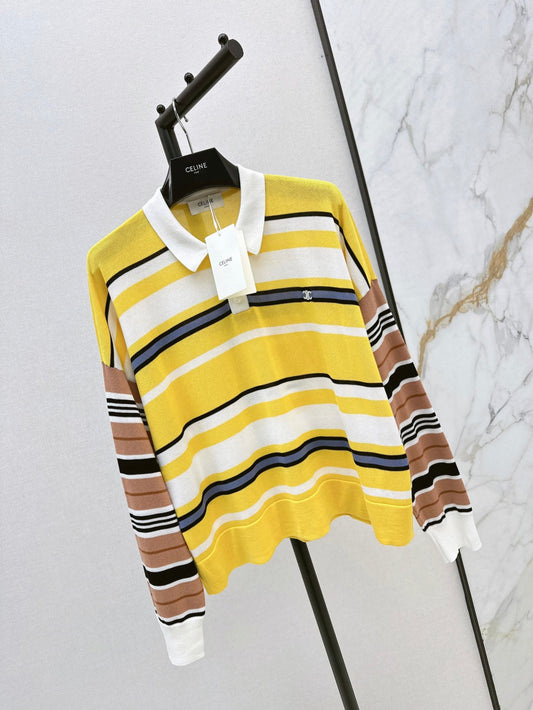 Cel* 25ss striped knit poloshirt