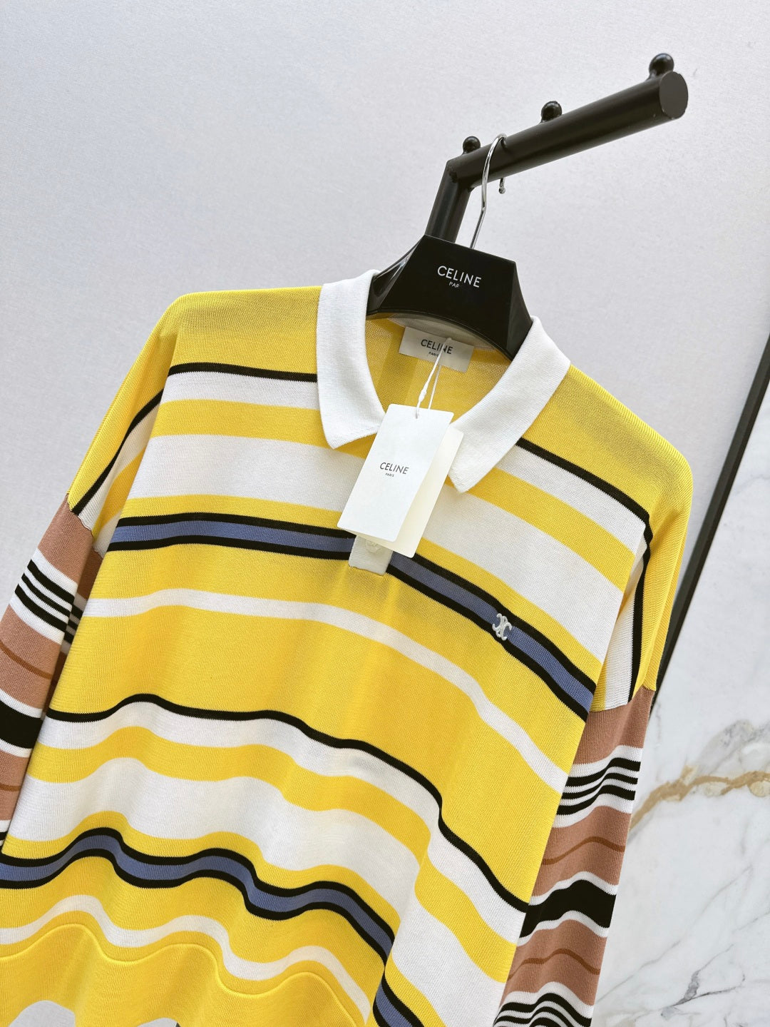 Cel* 25ss striped knit poloshirt