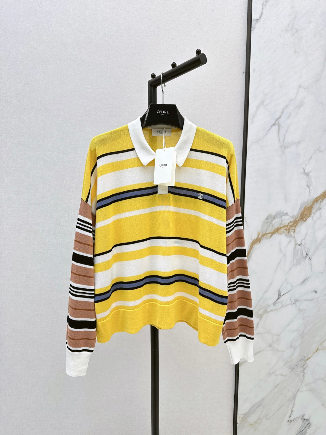 Cel* 25ss striped knit poloshirt