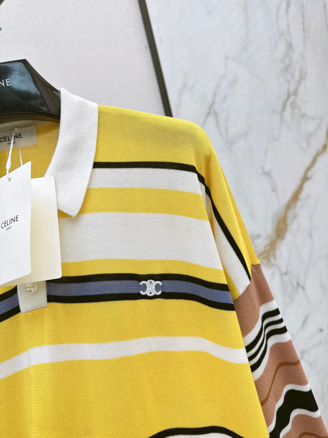 Cel* 25ss striped knit poloshirt