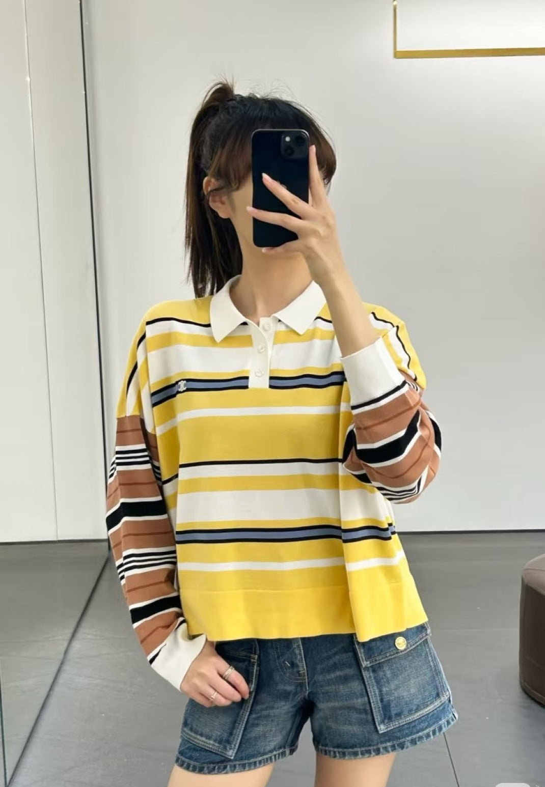 Cel* 25ss striped knit poloshirt