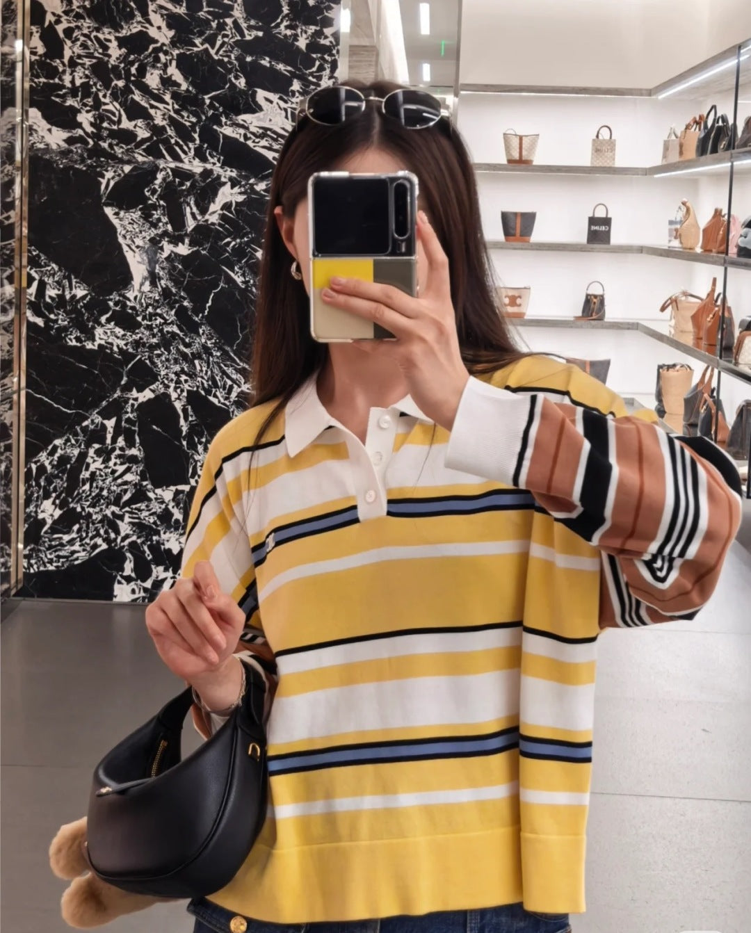 Cel* 25ss striped knit poloshirt