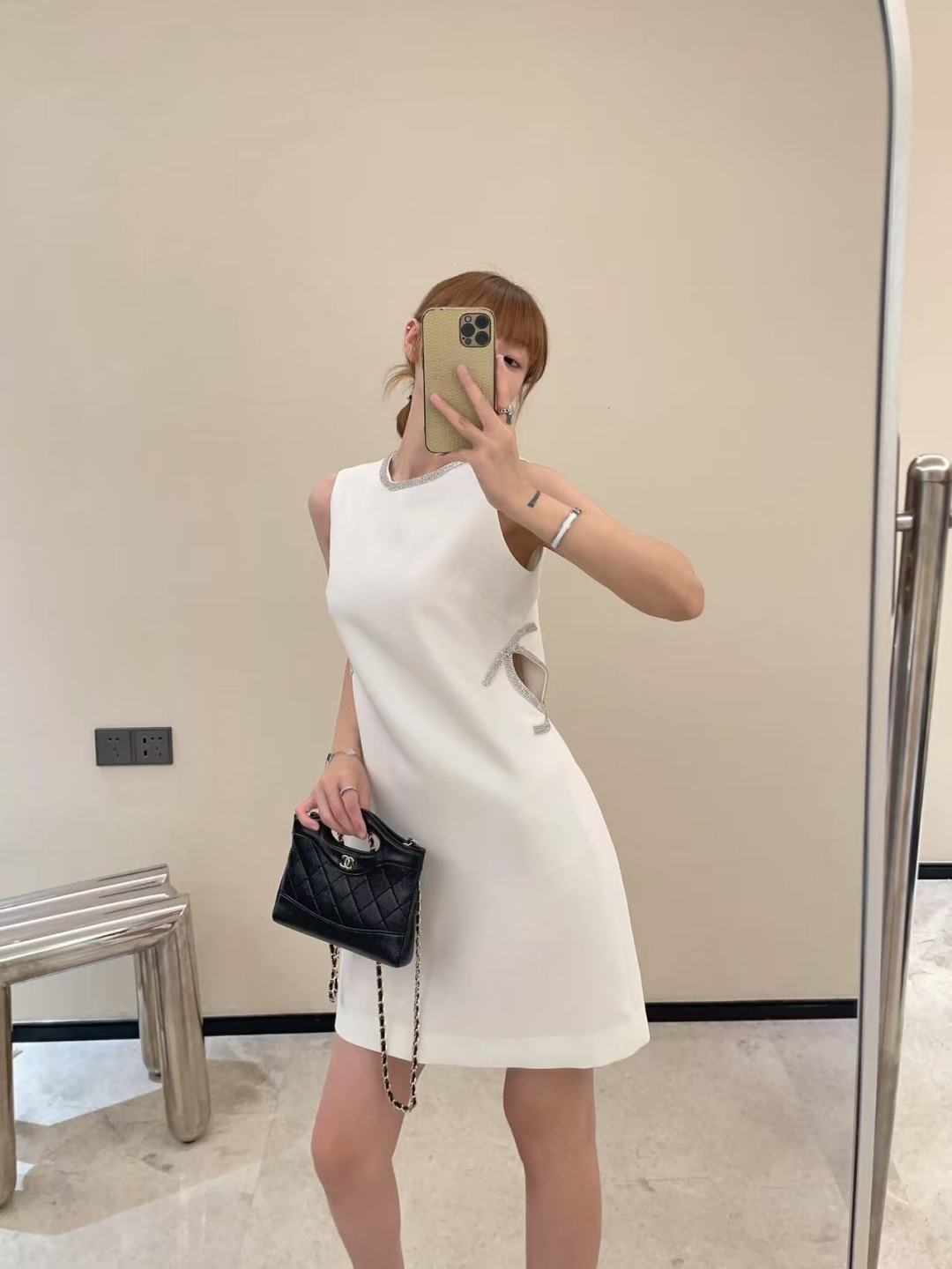 C*nel 25ss rhinestone hollow waist dress