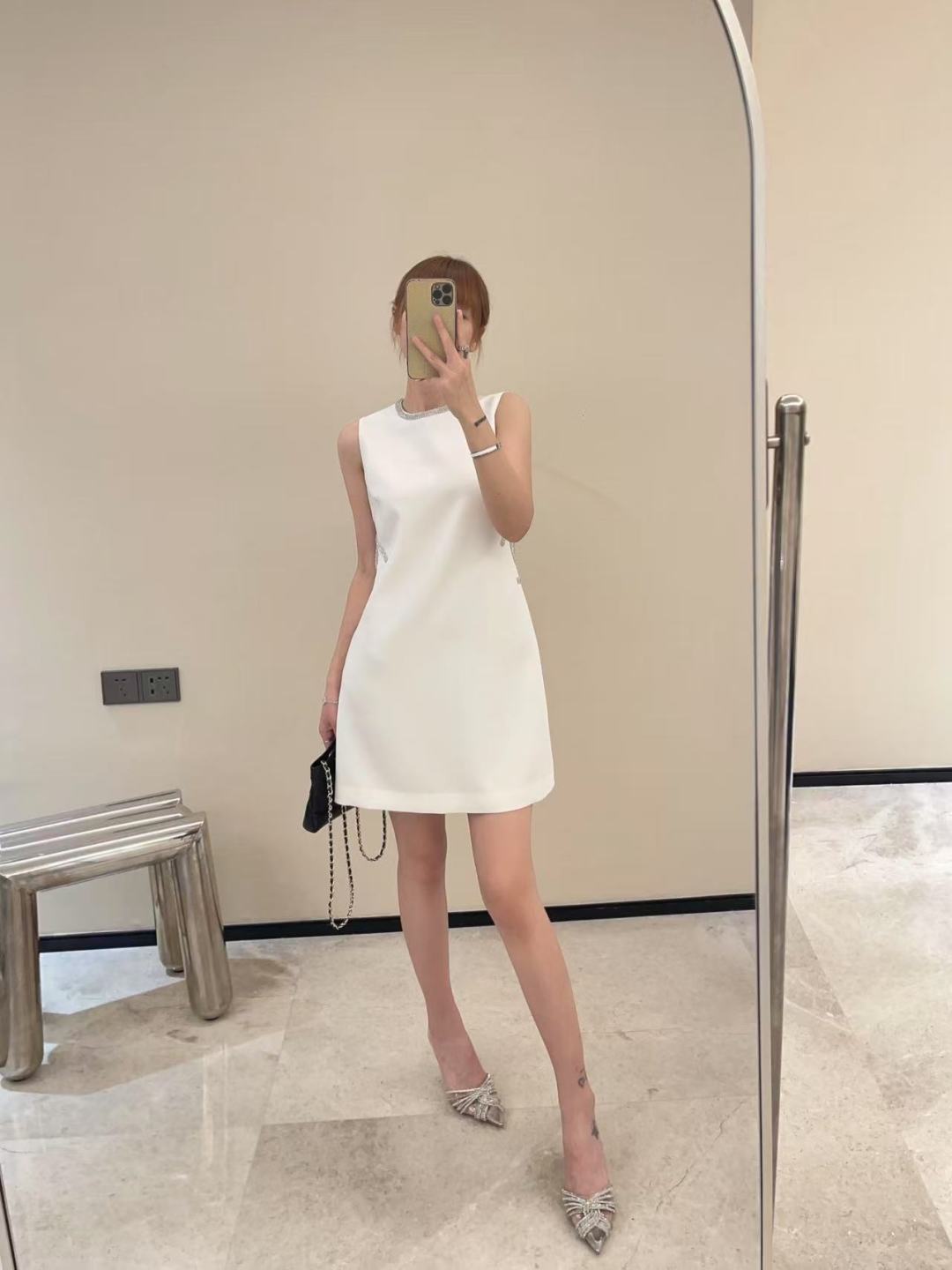 C*nel 25ss rhinestone hollow waist dress