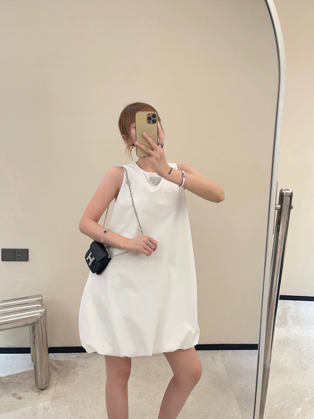 Pra* 25ss re-nylon balloon dress