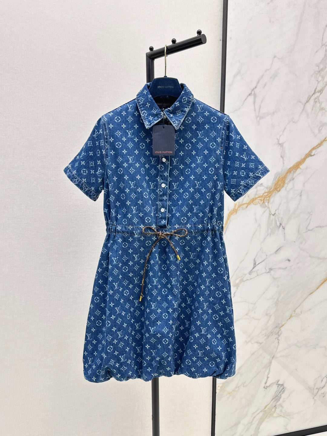 Loui* 25ss monogram denim short-sleeve dress