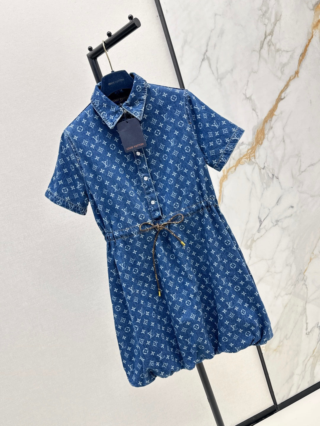 Loui* 25ss monogram denim short-sleeve dress