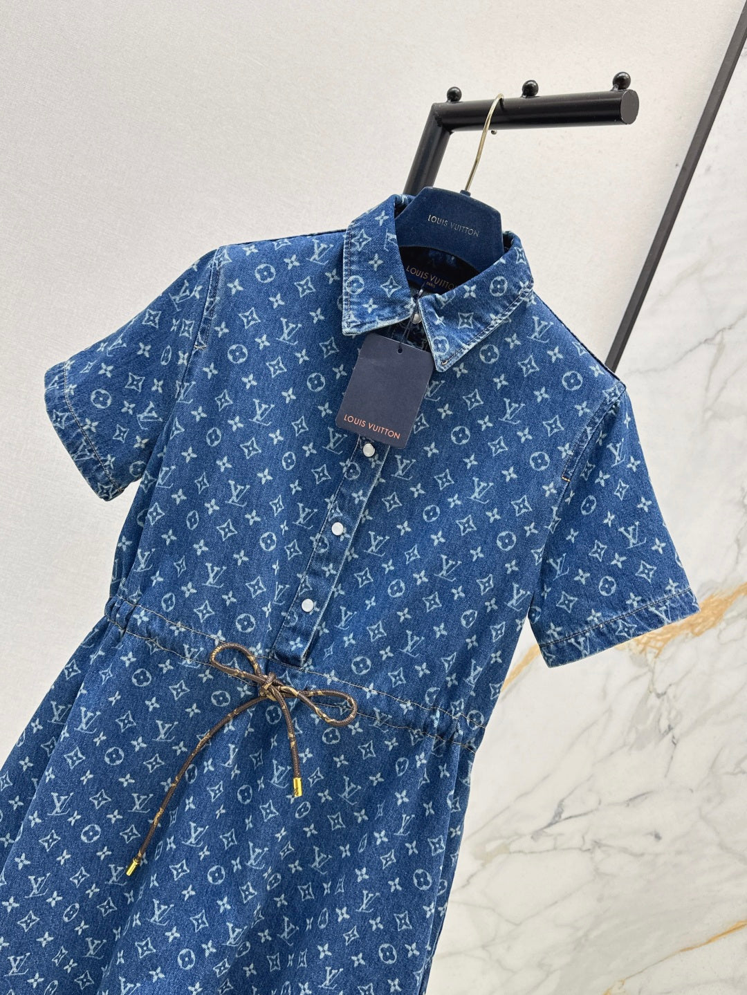 Loui* 25ss monogram denim short-sleeve dress