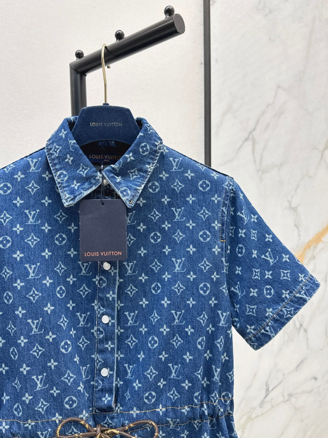 Loui* 25ss monogram denim short-sleeve dress