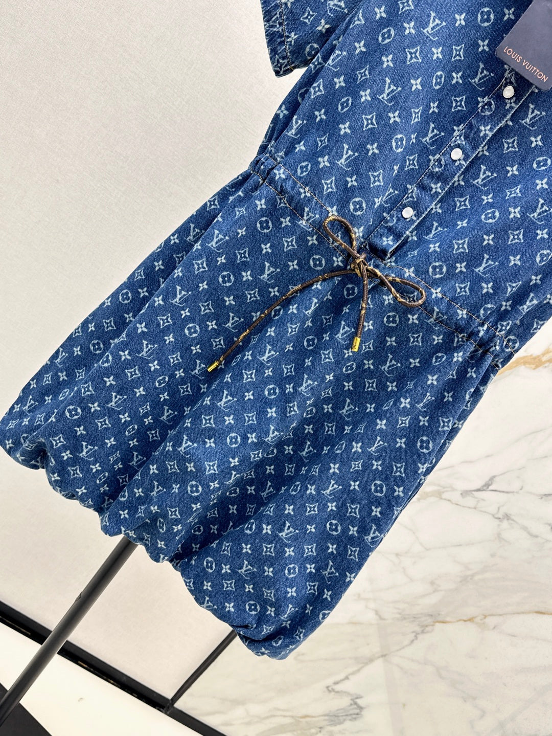 Loui* 25ss monogram denim short-sleeve dress
