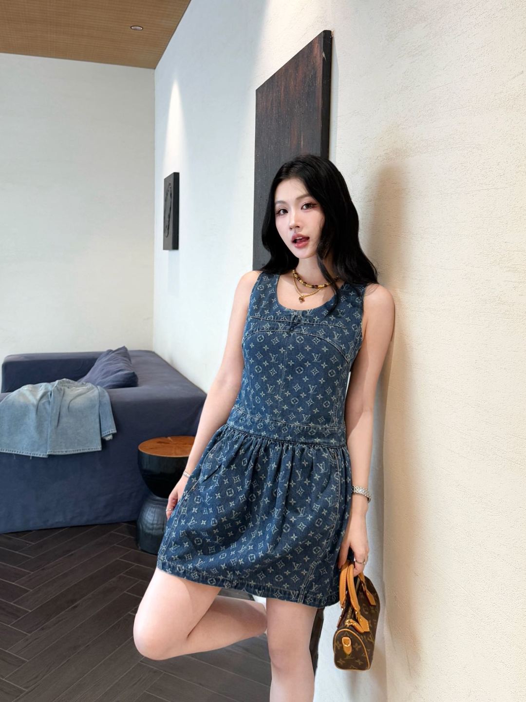 Loui* 25ss monogram denim dress