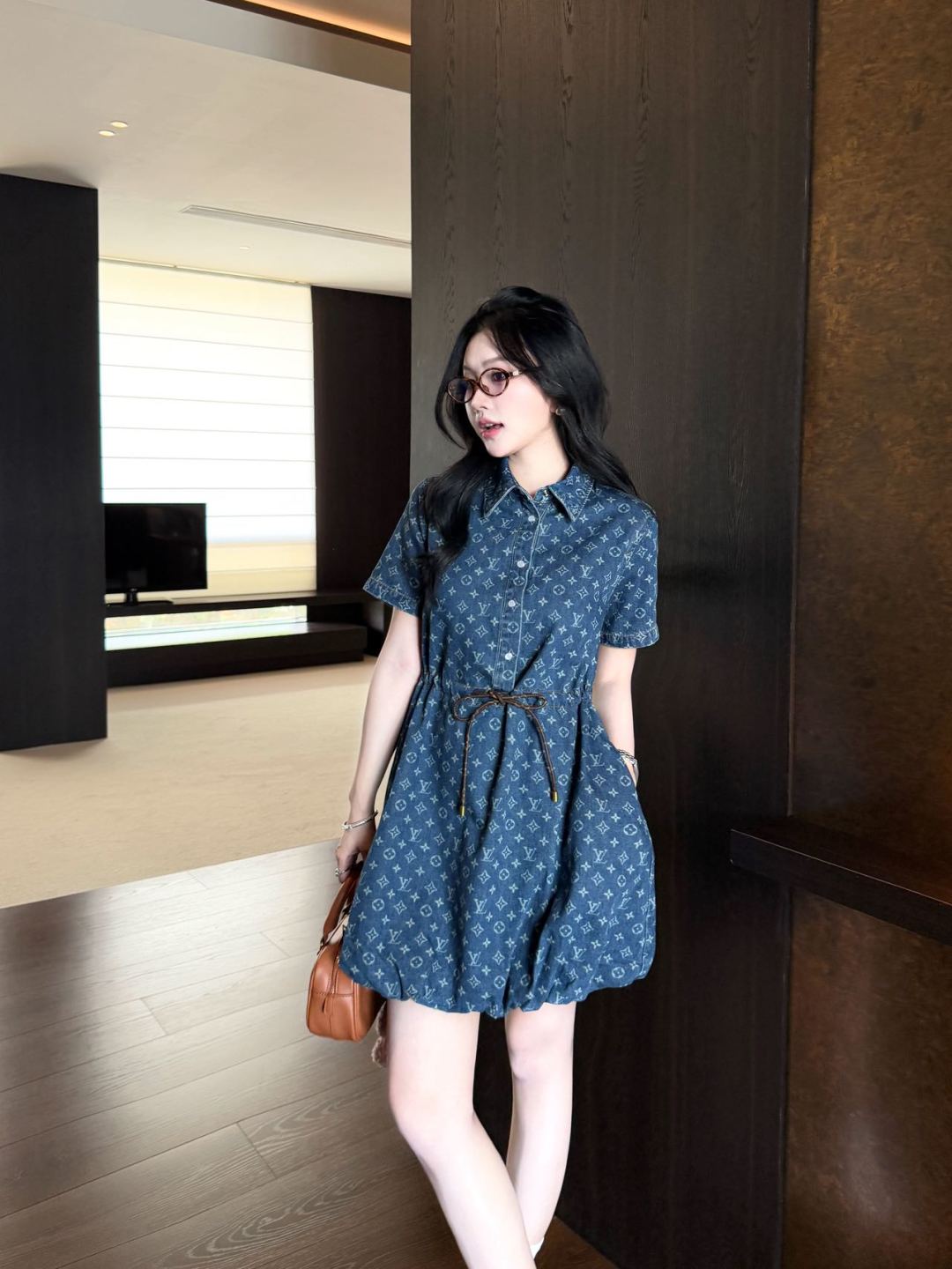 Loui* 25ss monogram denim short-sleeve dress
