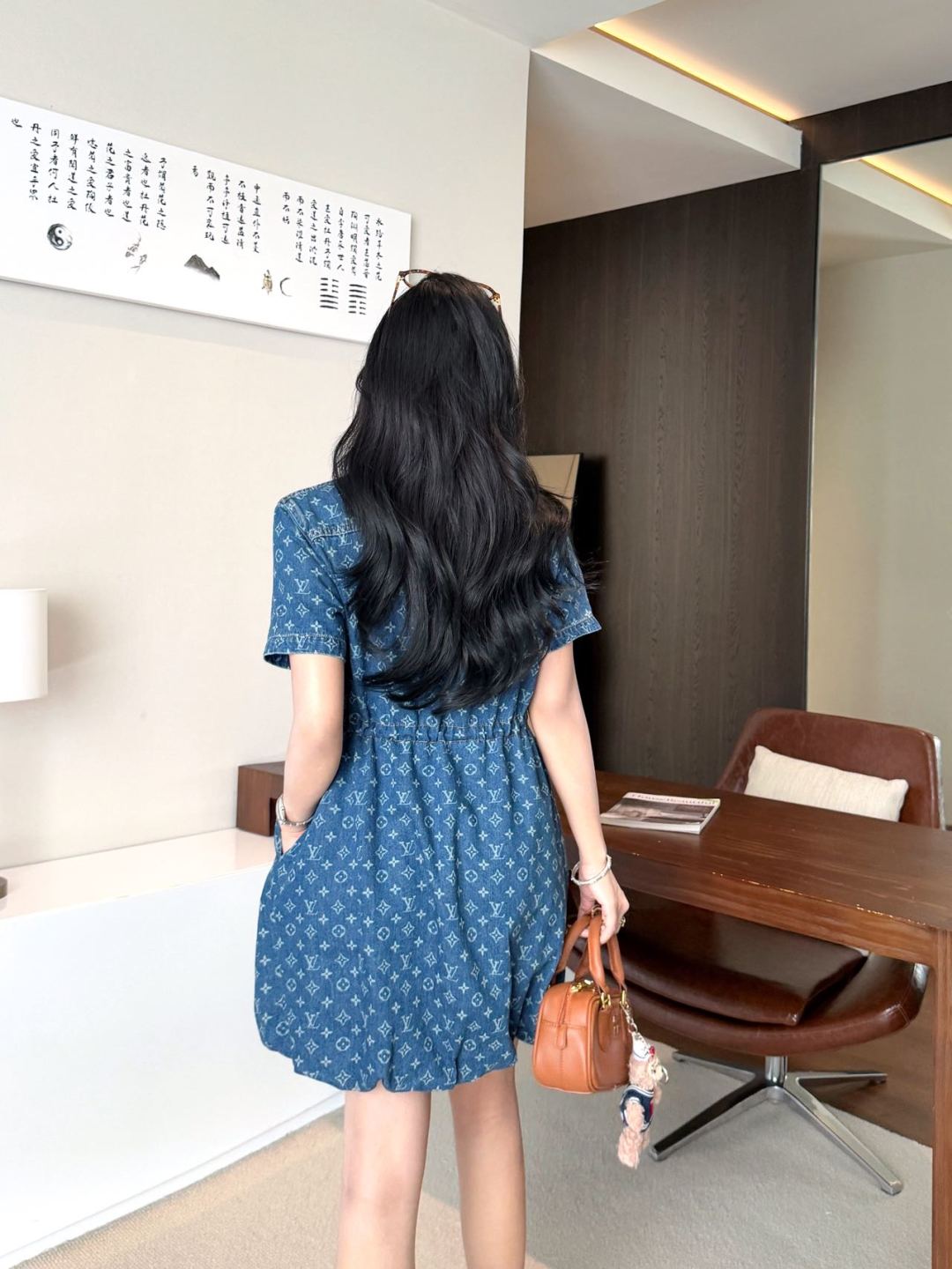 Loui* 25ss monogram denim short-sleeve dress