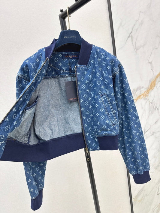 Loui* 25ss monogram cropped denim jacket