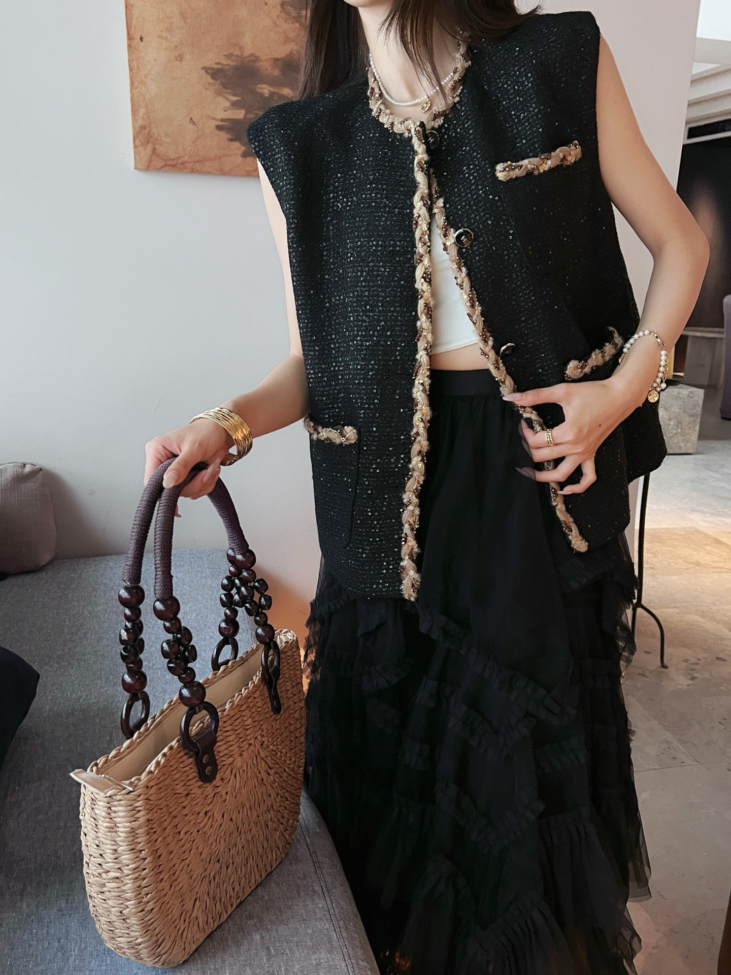 C*nel 25ss sequins tweed vest