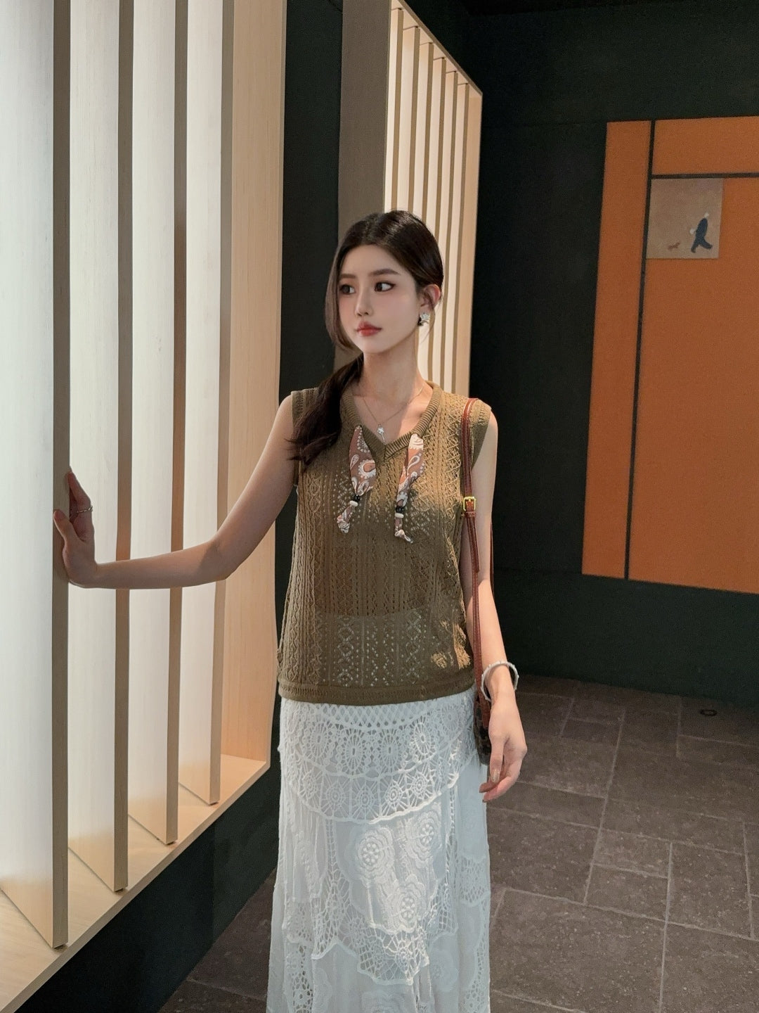 M*u 25ss knit vest with scarf