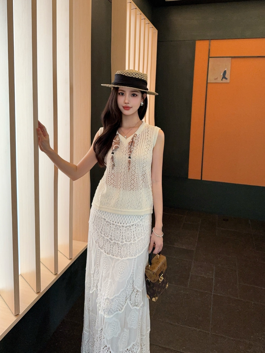 M*u 25ss knit vest with scarf