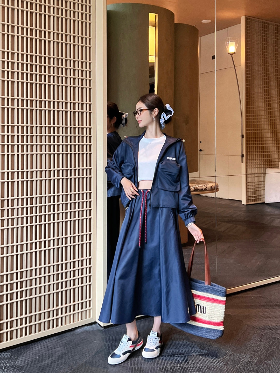 M*u 25ss tech canvas flared skirt