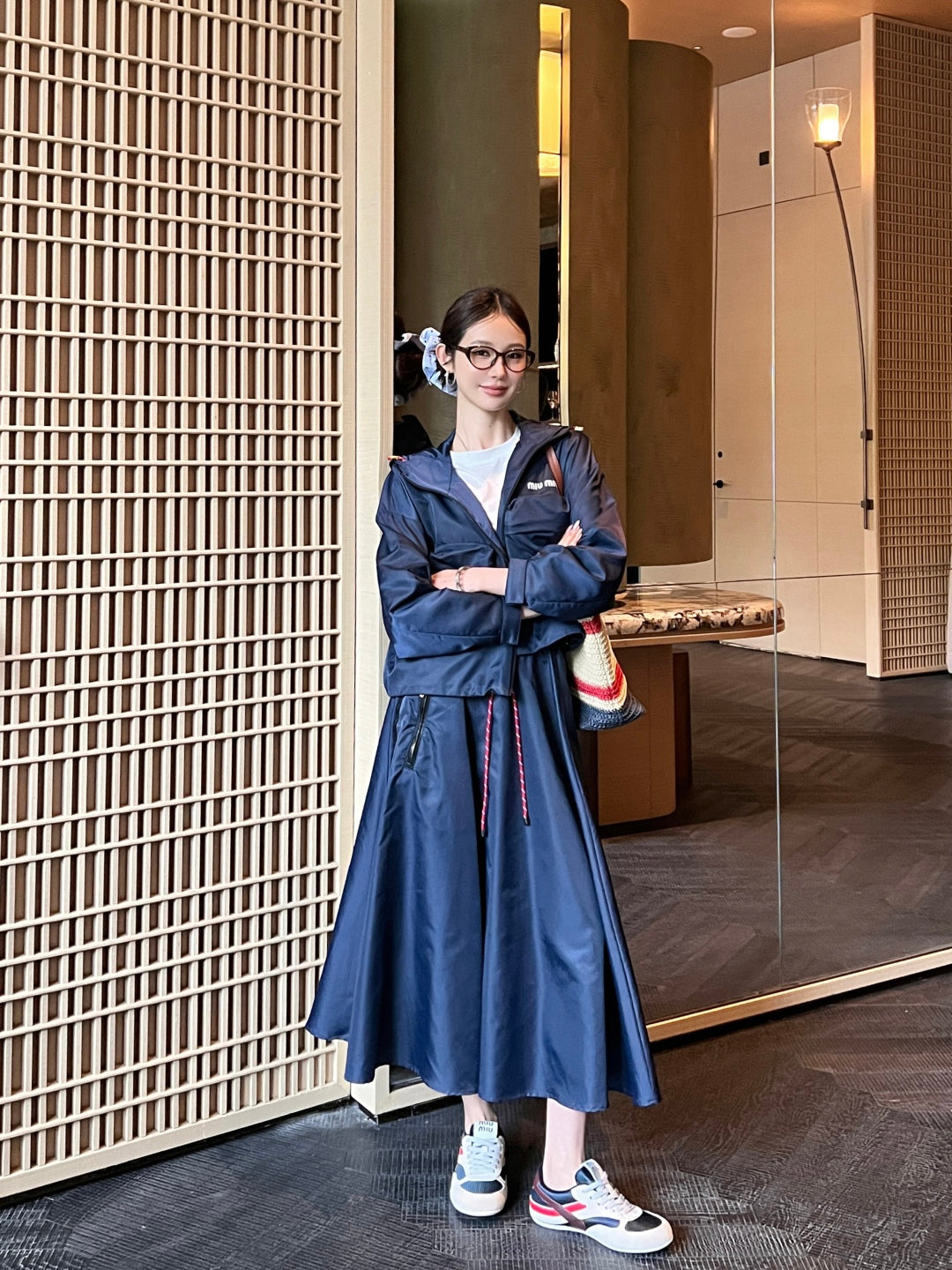 M*u 25ss tech canvas flared skirt