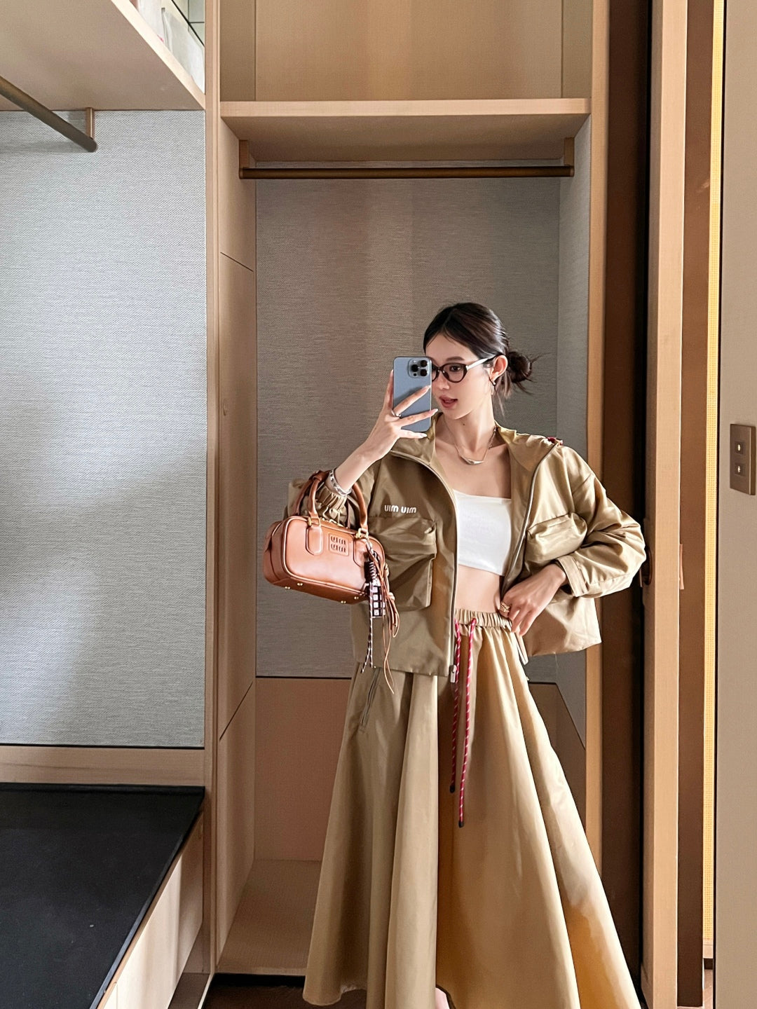 M*u 25ss tech canvas flared skirt