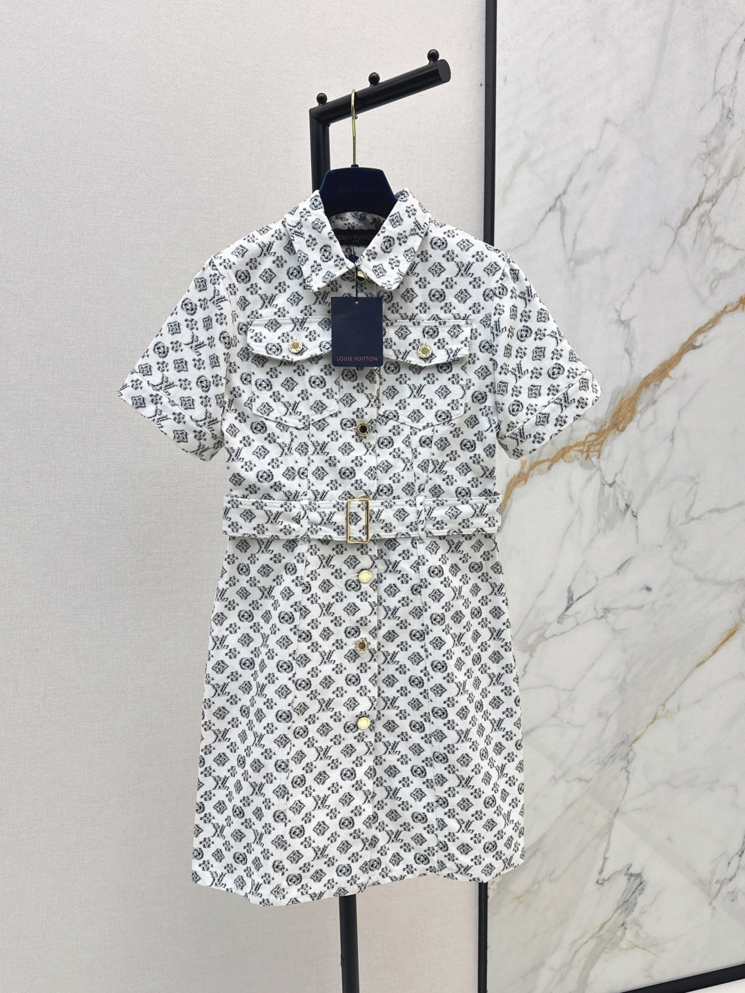 Loui* 25ss monogram jacquard denim shirtdress